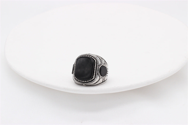 Planderful Titanium Steel Ring Unisex Retro Style Black Stone Protection Everyday Genie Statement
