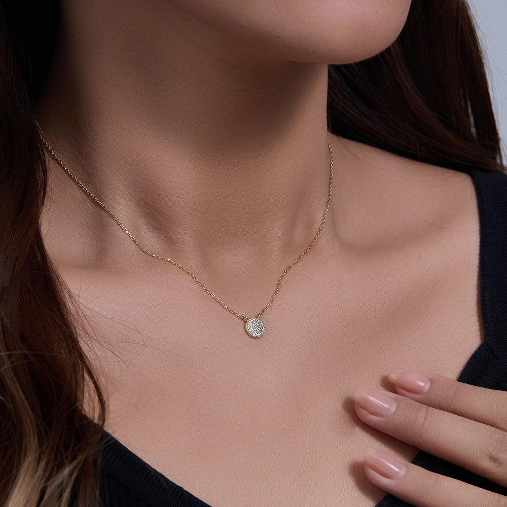 S925 Sterling Silver Classic Round Zircon Pendant Necklace