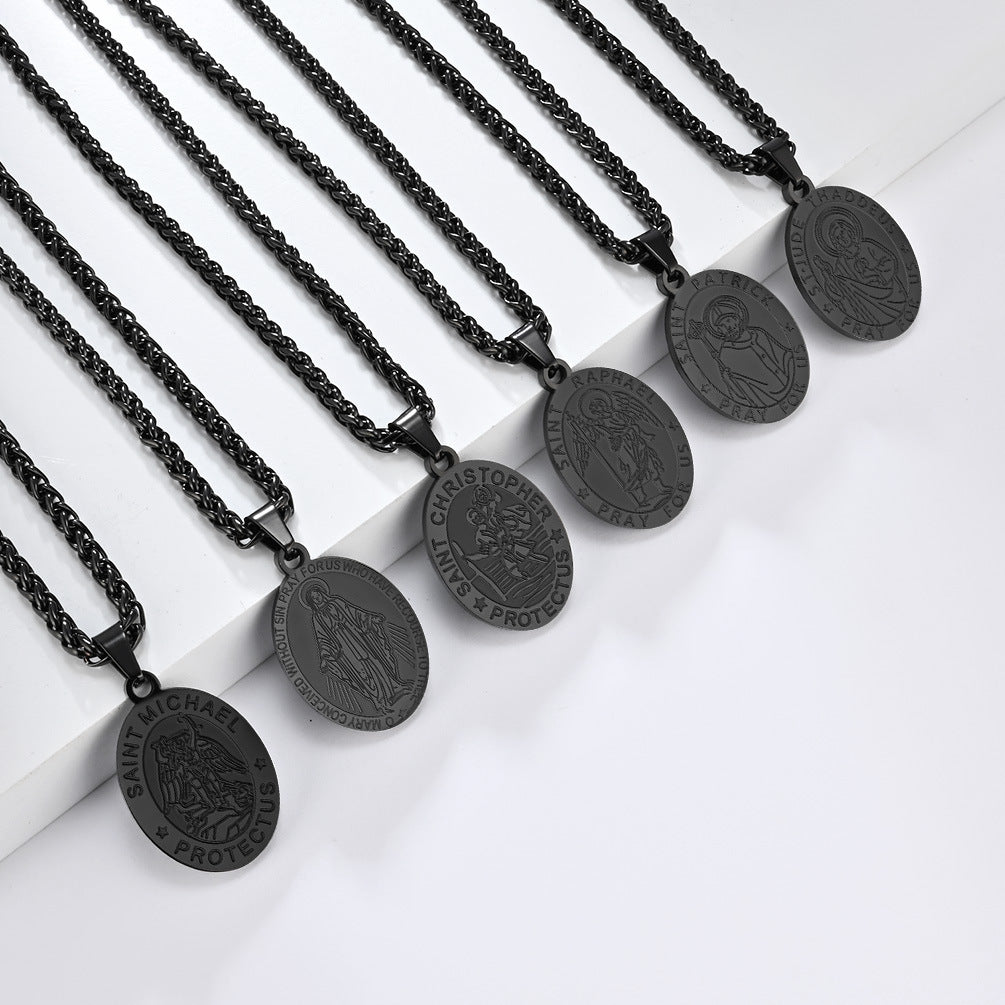 Patron Saint Necklace For Men Durable Titanium Steel Planderful Versatile Cultural Pendant