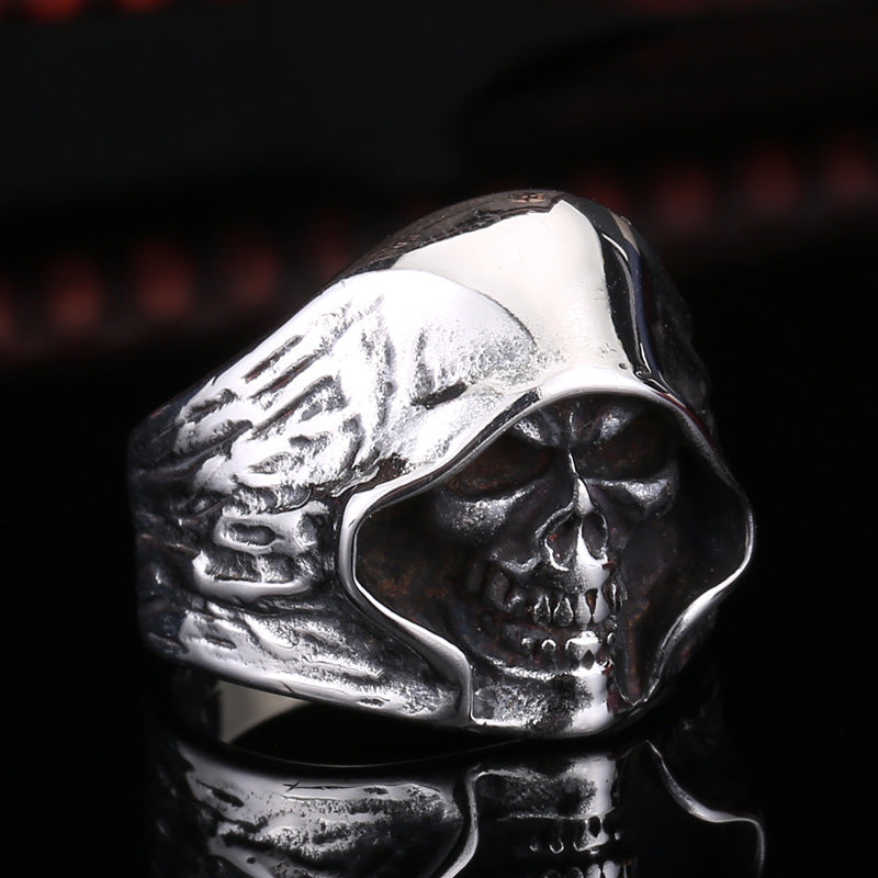Vintage-Inspired Men's Titanium Steel Reaper Skull Ring - Wholesale Alternative Jewelry