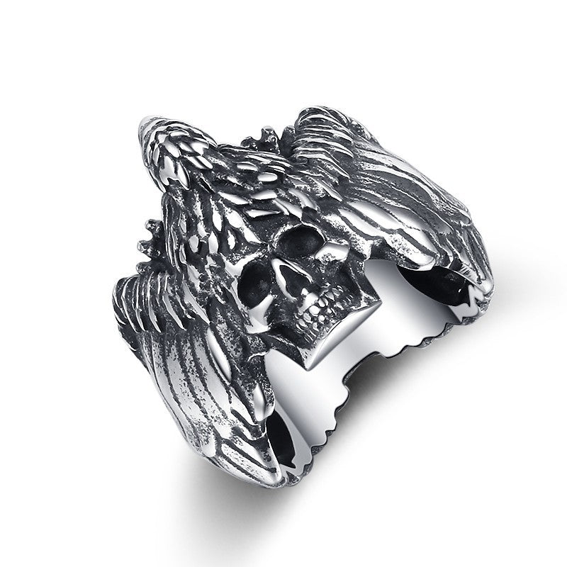 Steel Ring – Vintage Bold Skull Design Mens Hip Hop Statement Ring by Planderful