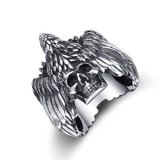 Steel Ring – Vintage Bold Skull Design Mens Hip Hop Statement Ring by Planderful
