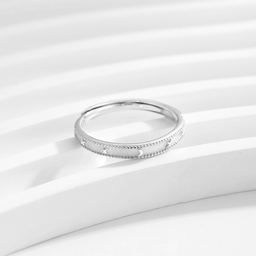 Planderful S925 Sterling Silver Moon Star Ring for Women Adjustable Light Luxury Korean Version