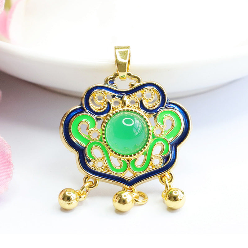 Natural Red Agate Chalcedony Enamel Colored Ruyi Lock Pendant