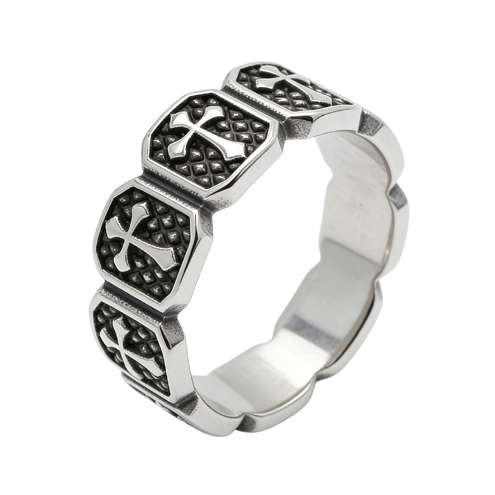 Planderful Everyday Genie Titanium Steel Cross Ring For Men Unisex Durable Retro Statement