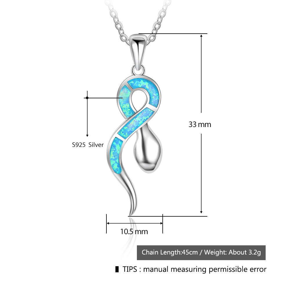 Planderful Jewelry Opal Sterling Silver Snake Pendant Necklace Animal Inspired Design
