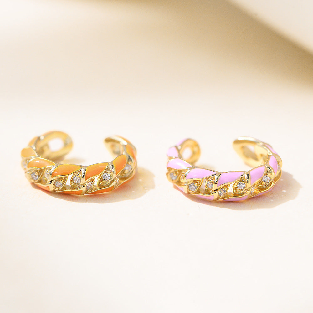 Planderful S925 Sterling Silver Zircon Clip Earrings for Non Pierced Ears Luxurious Hollow Out Epoxy Design