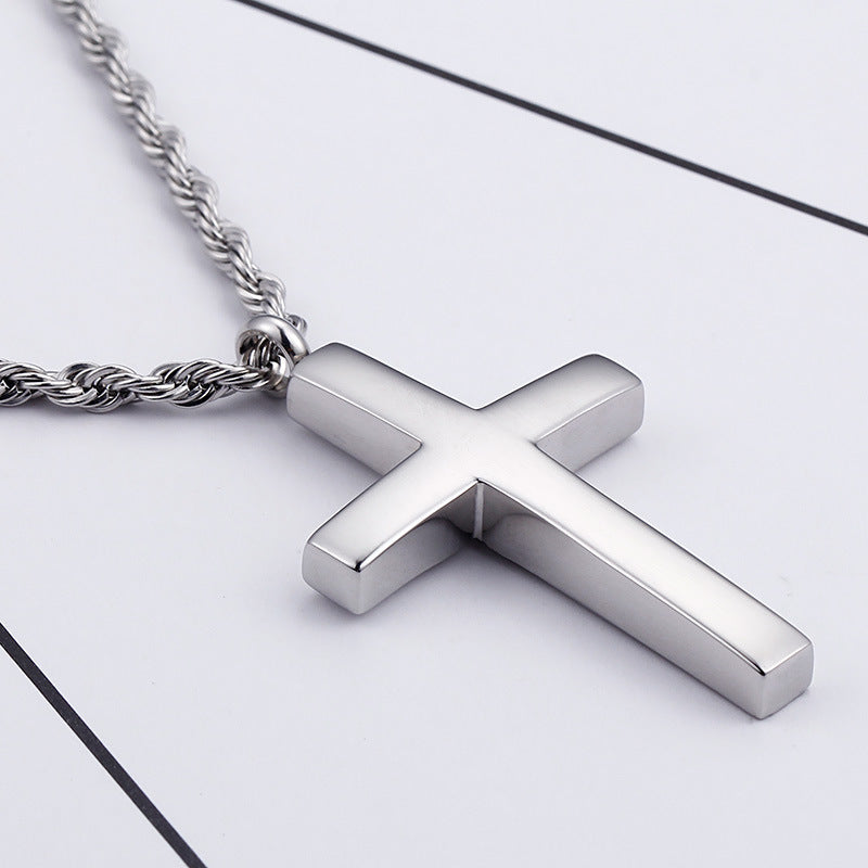Stylish Men's Titanium Steel Cross Pendant Necklace - European and American Design