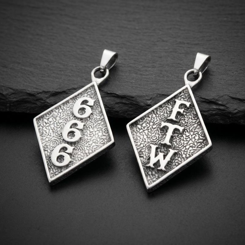 Hip Hop Rock Rhombus Tag Punk Style Letters Ftw Number 666 Stainless Steel Necklace