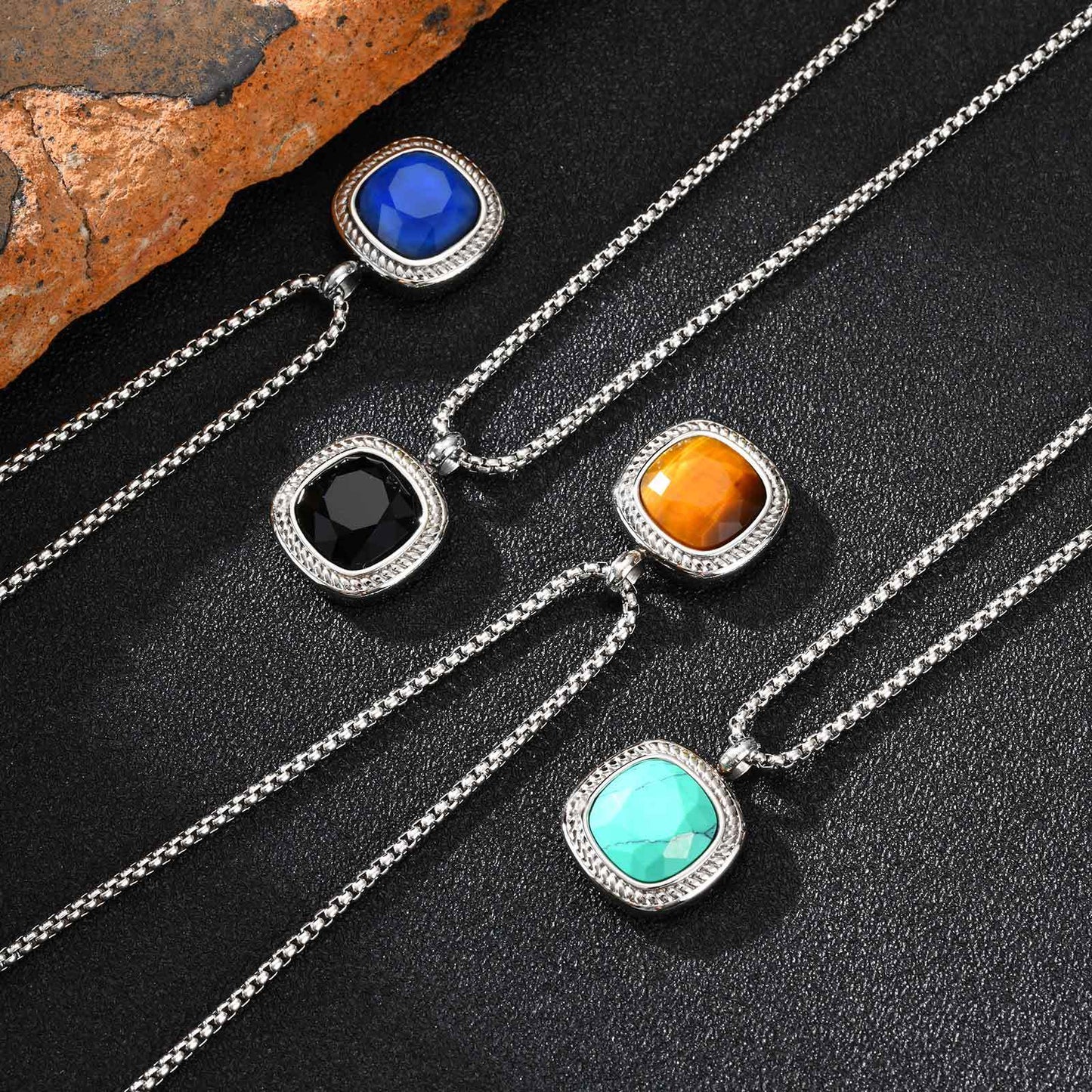 Planderful Titanium Steel Square Pendant for Men Versatile