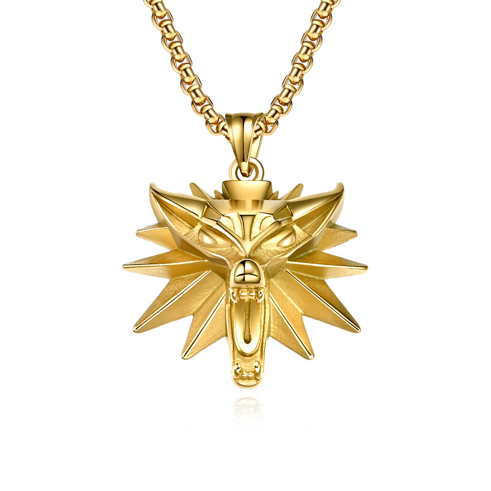 Witcher 3 Wizard 3 Wolf Head Titanium Steel Necklace for Men