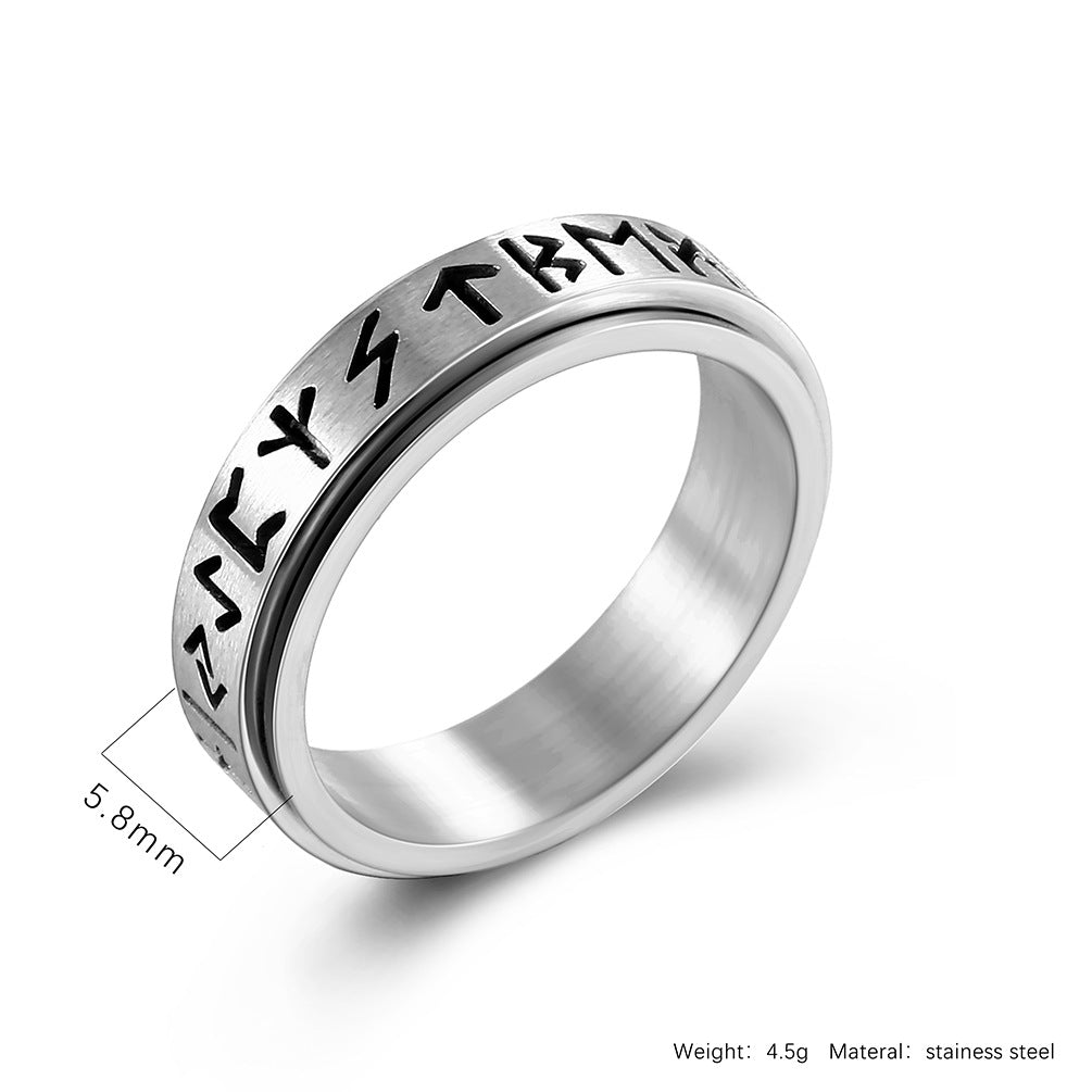 Planderful Nordic Viking Rune Ring Rotating Titanium Steel Jewelry For Men And Women Unisex Gift
