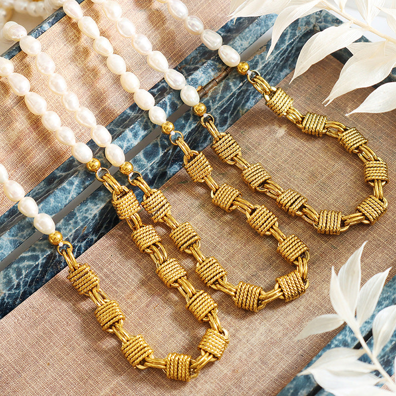 Brass Personalized Necklace with Freshwater Pearls and Geometric Design