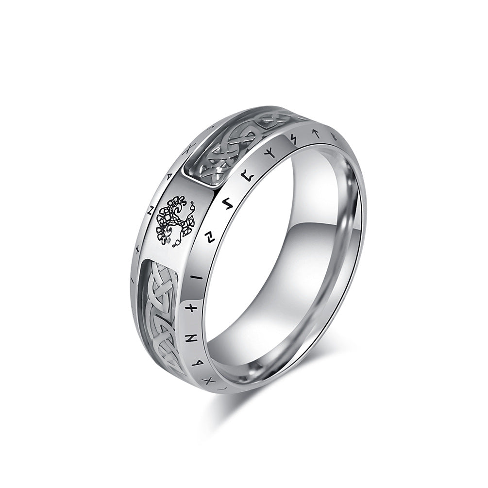 Vintage Nordic Viking Text Titanium Steel Ring for Men
