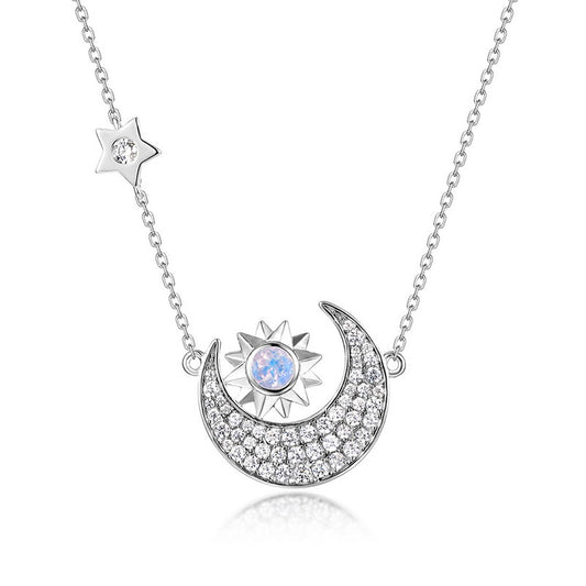 Planderful Every Day Genie – Elegant Blue Moonstone Collarbone Necklace Women's S925 Silver