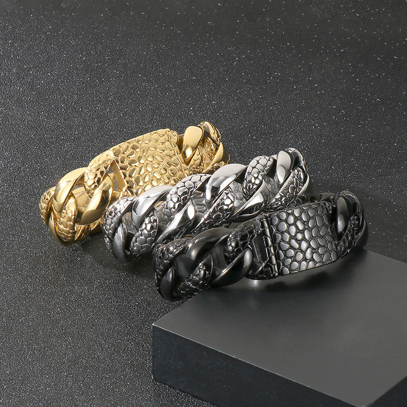 Planderful Bold Cuban Chain Bracelet For Men Titanium Thick