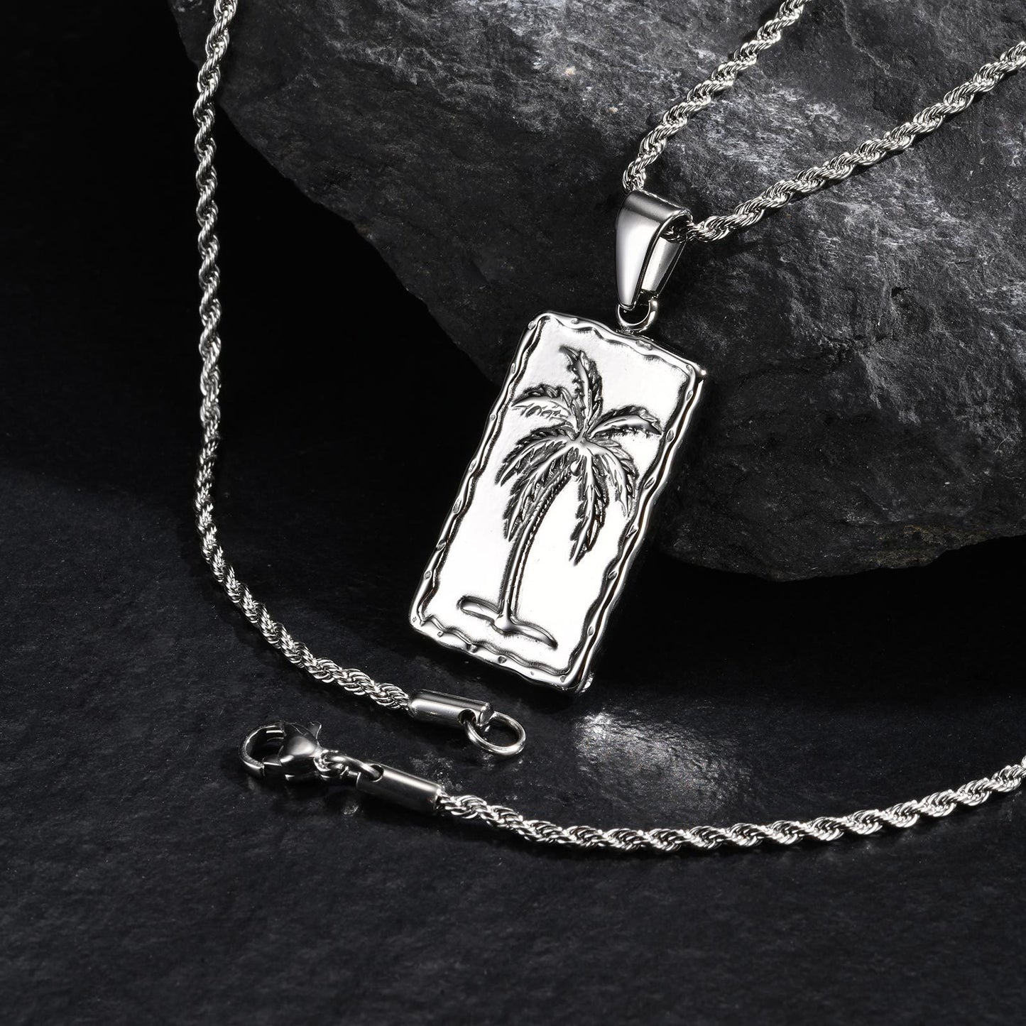 Planderful Stainless Coconut Tree Pendant Necklace For Men