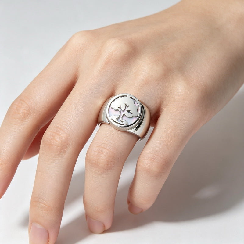 Fatima Hand Hollow Fritillary Bottom Wide Edition Ring Tree Of Life Roman Scale