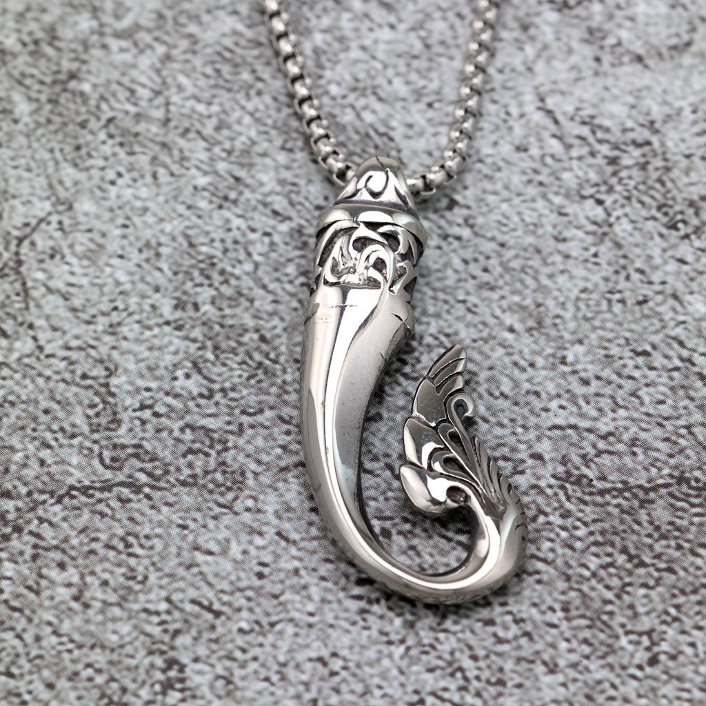 Planderful Retro Unisex Stainless Steel Fish Hook Pendant Necklace Personalized For Men And Women