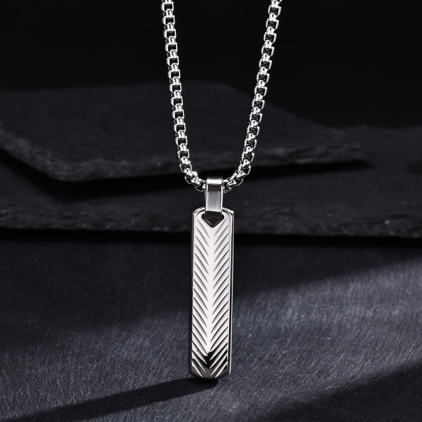 Geometric One-Word Strip Titanium Steel Flower Pendant for Men
