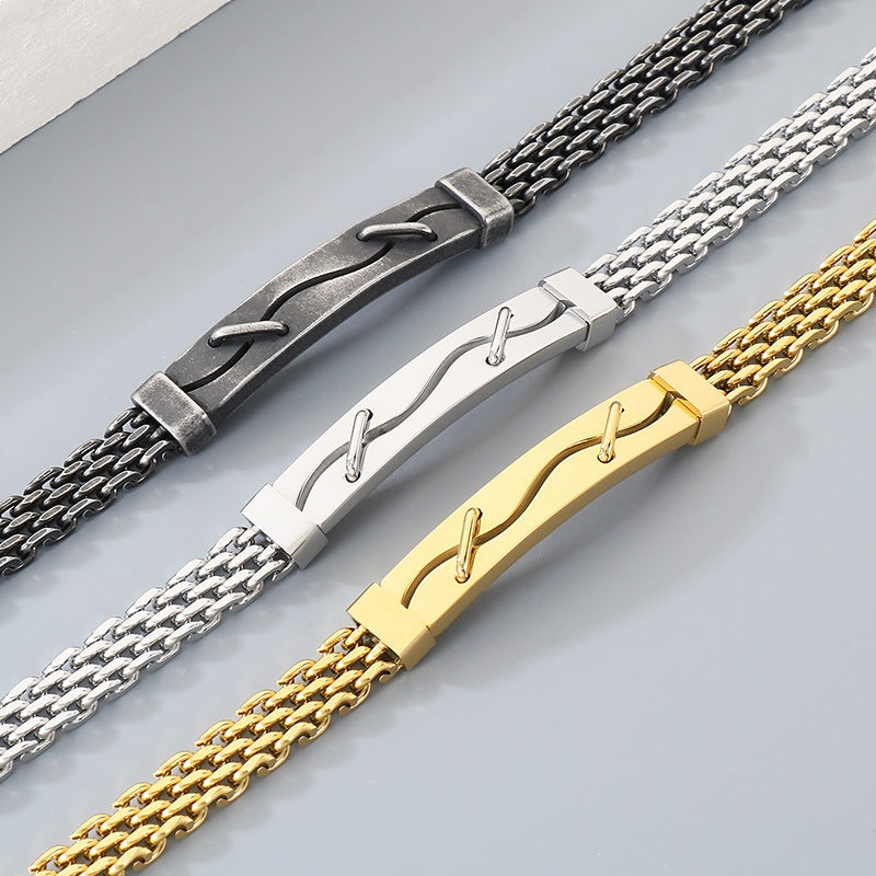 Men's Mesh Chain Stainless Steel Design Patch Curved Bar Men's Bracelet