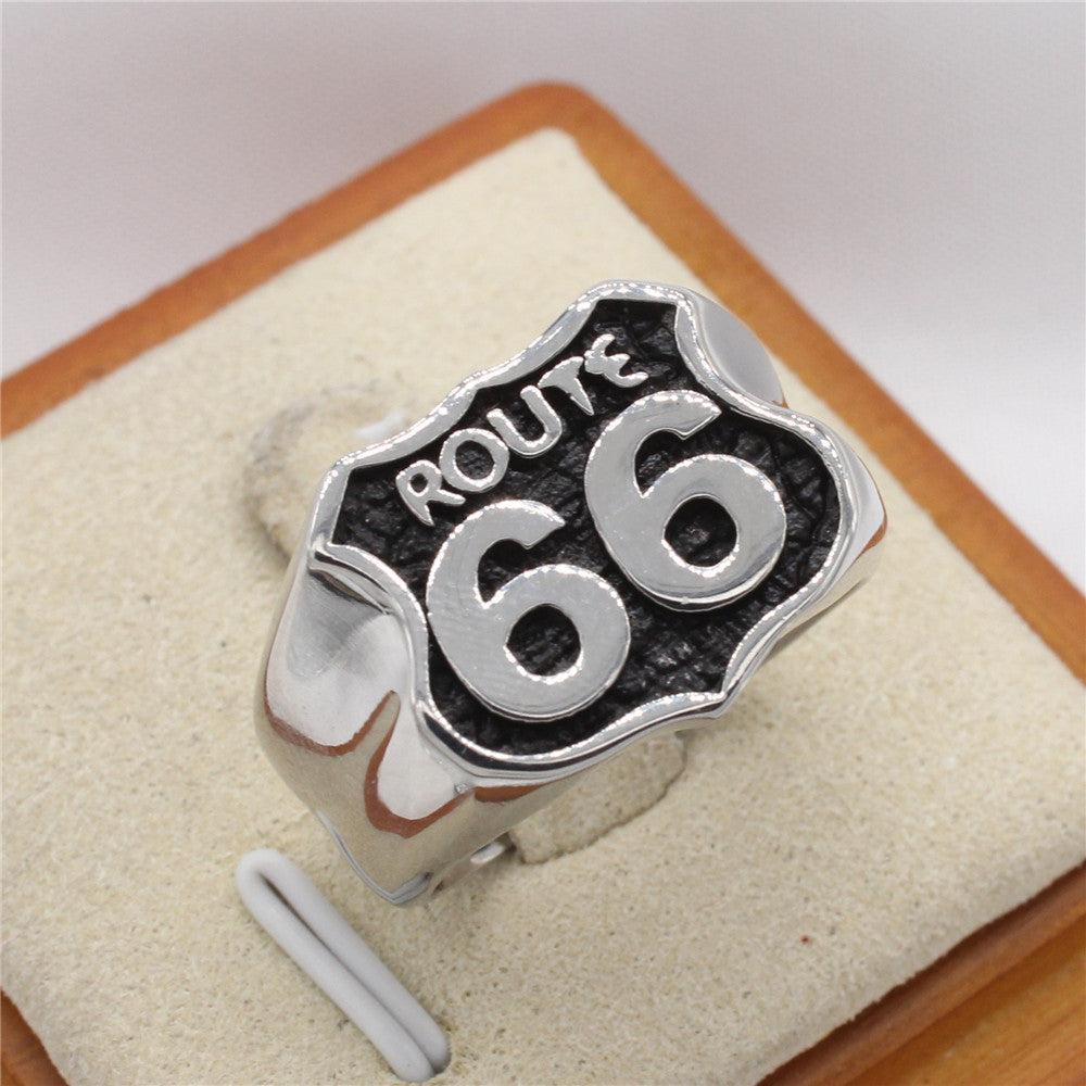 Vintage Route 66 Men's Titanium Steel Ring with European and American Personality