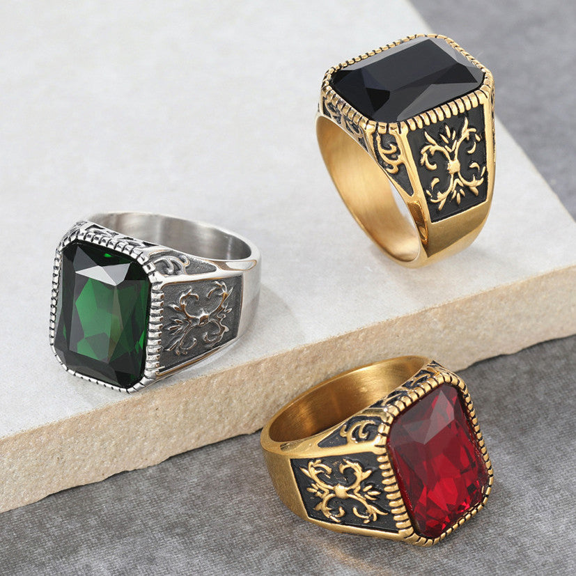 Planderful Everyday Genie Titanium Steel Ring For Men And Women Unisex Cross Gemstone Jewelry With Protection Symbol