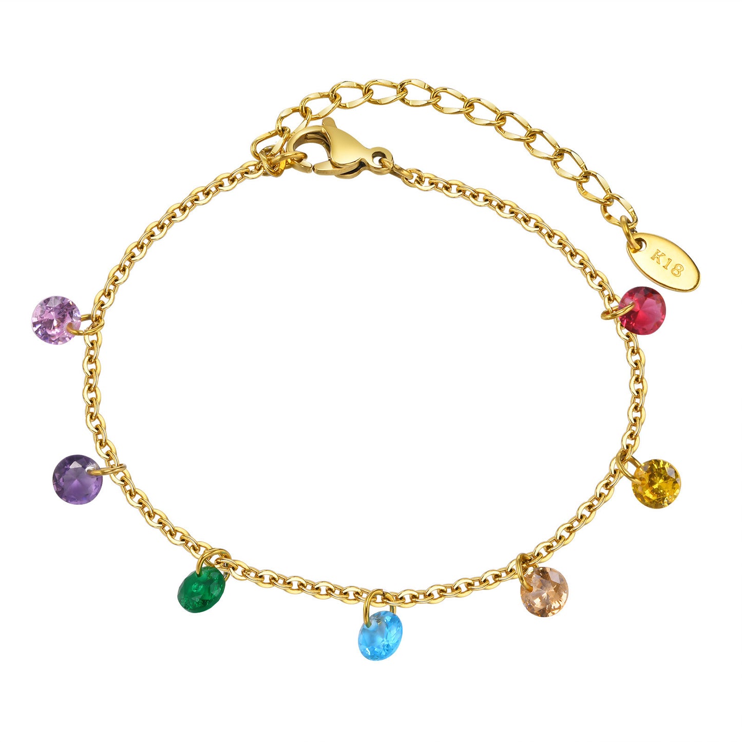 Cross-Border Niche Jewelry Wholesale Stainless Steel Dream Girl Flat Cross Chain 7 Colored Zircon Bracelet