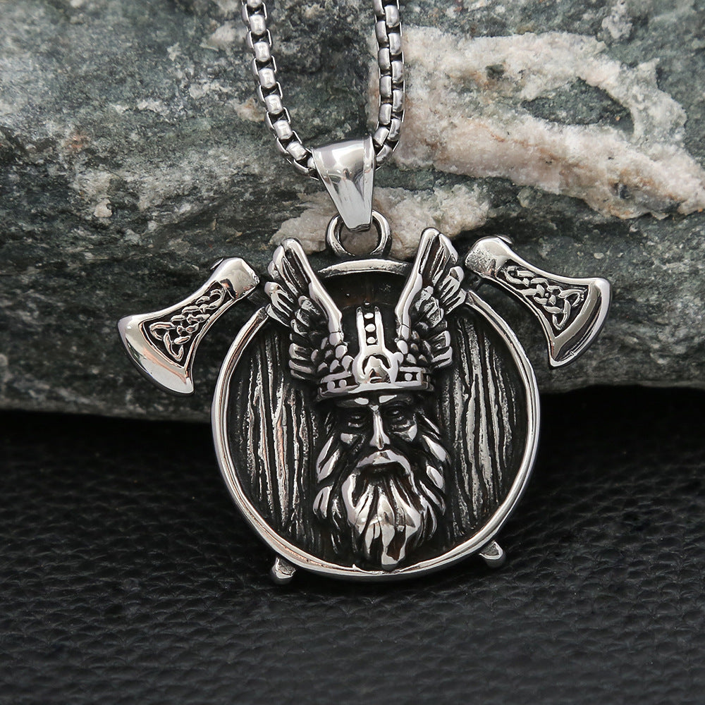 Nordic Viking Double Axe Titanium Steel Necklace Pendant Men