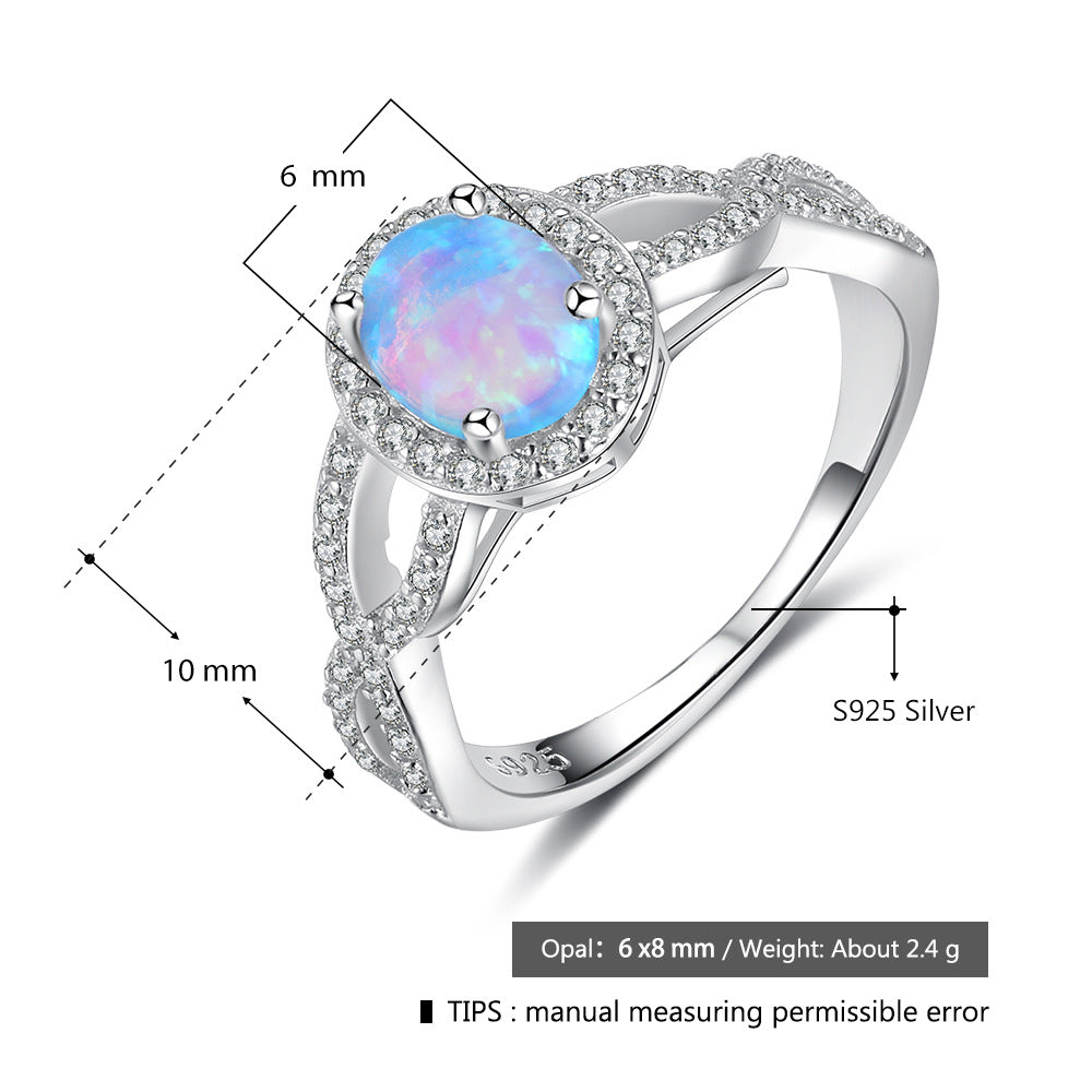 Planderful Jewelry Opal Ring With Zircon Halo In Sterling Silver For Everyday Luxury