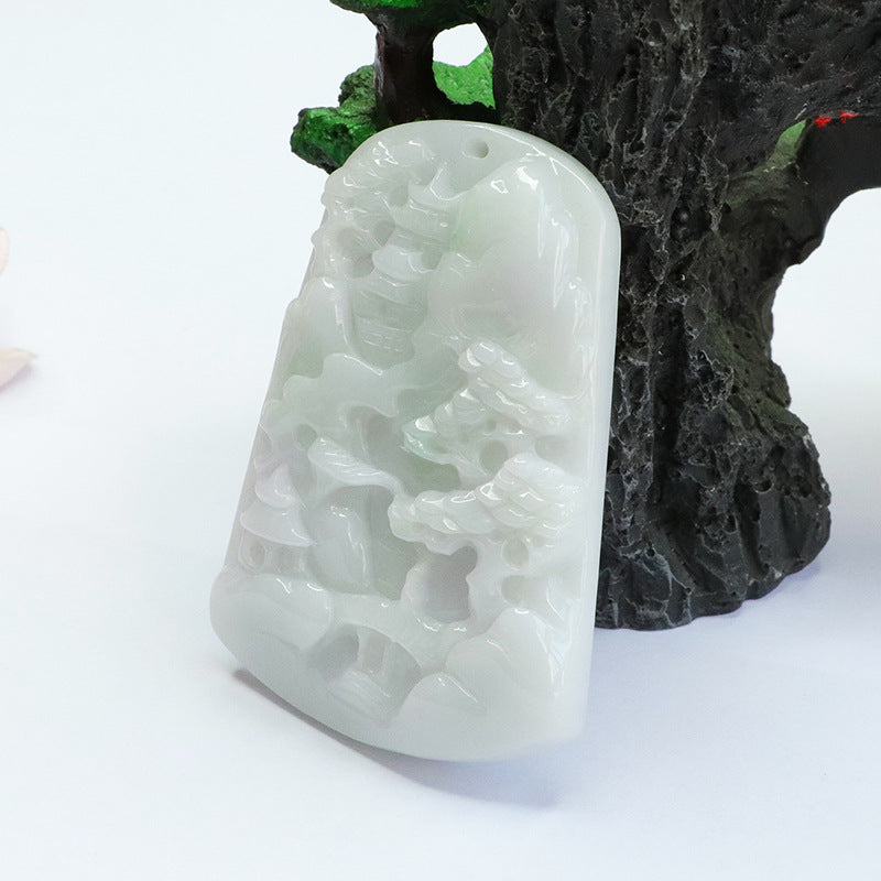 Myanmar Jade Landscape Pendant with Sterling Silver Needle - Fortune's Favor Collection