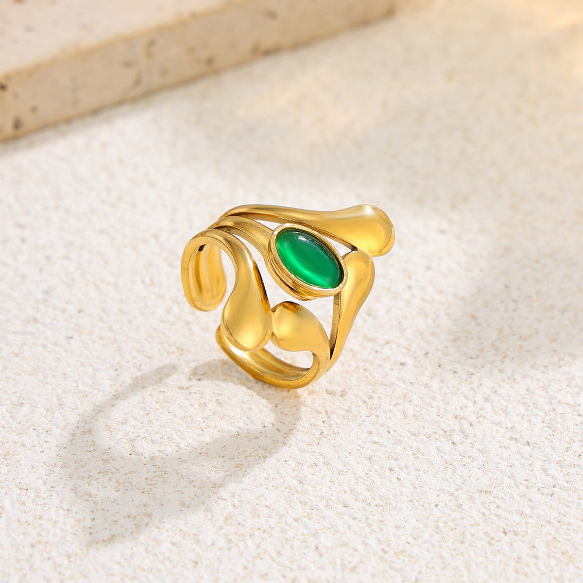 Planderful Vienna Verve Stainless Steel Flower Gemstones Opening Ring For Women Chic Vacation Style