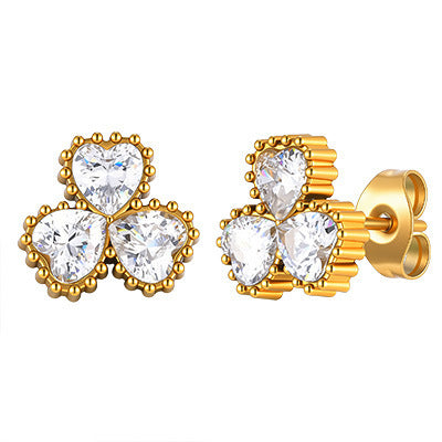 Stainless Steel Zircon Heart Earrings
