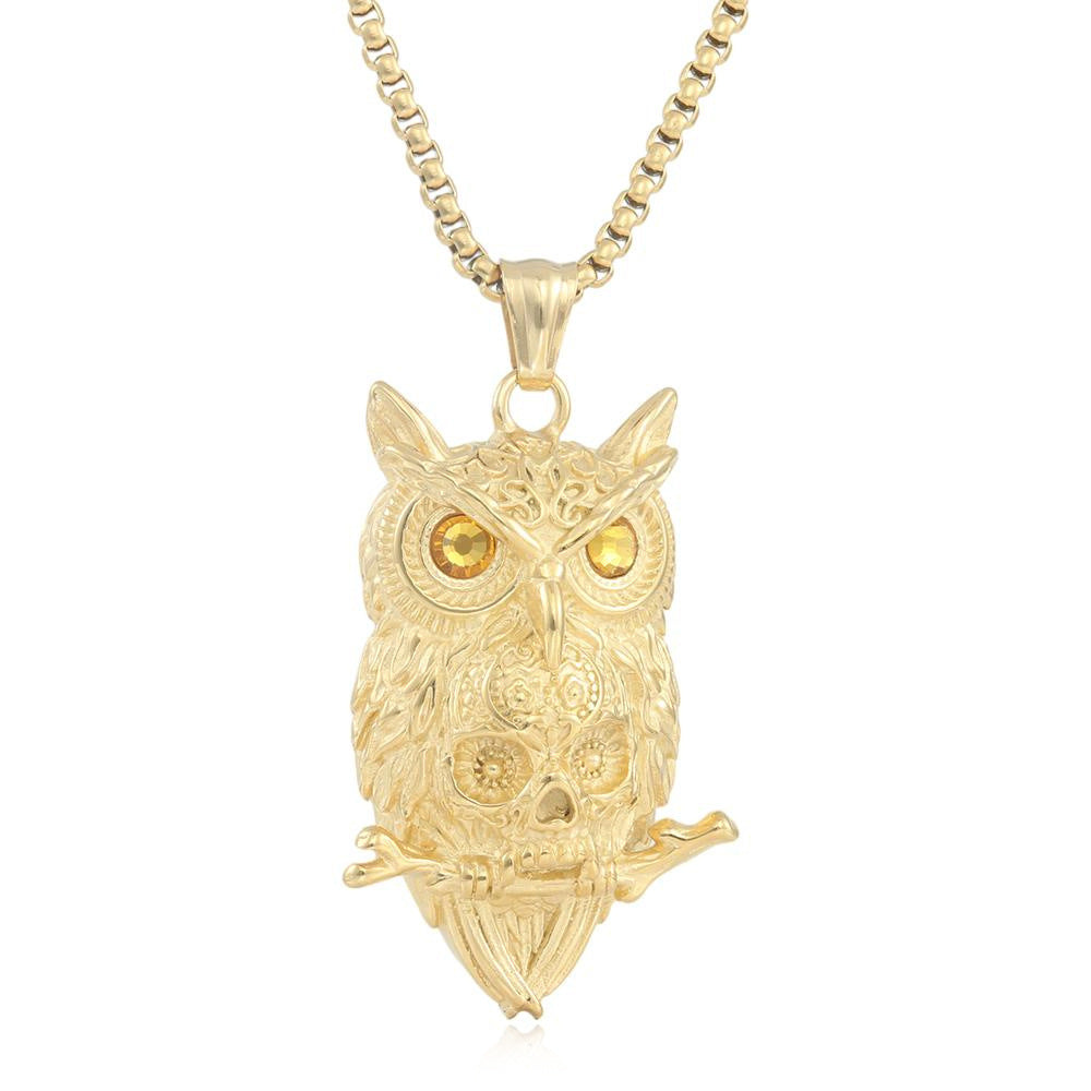 European And American Stainless Steel Owl Pendant Necklace