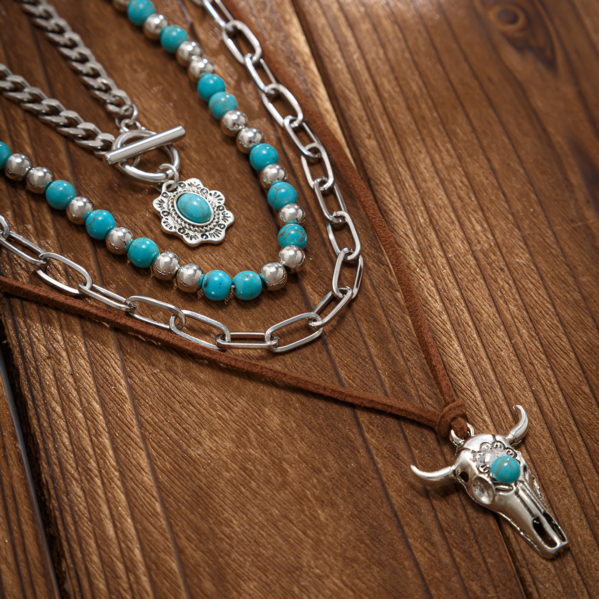 Western Bull Head Turquoise-Style Necklace