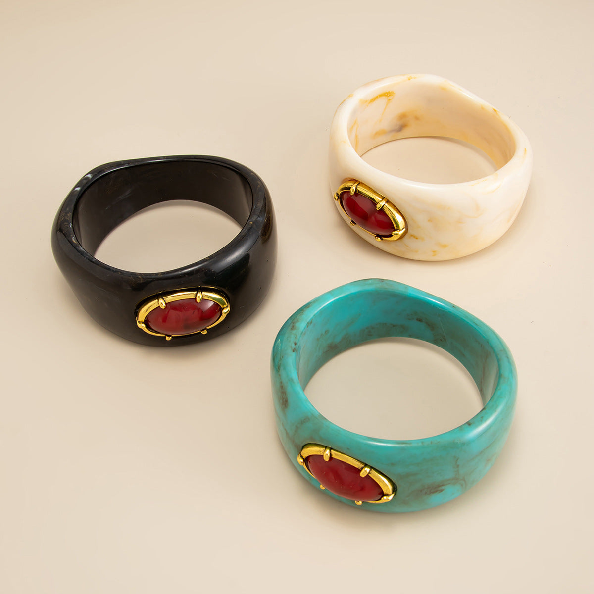 Planderful Bohemian Turquoise Resin Wide Bracelet Microinlaid Irregular Inlay Vienna Verve Statement Jewelry For Women