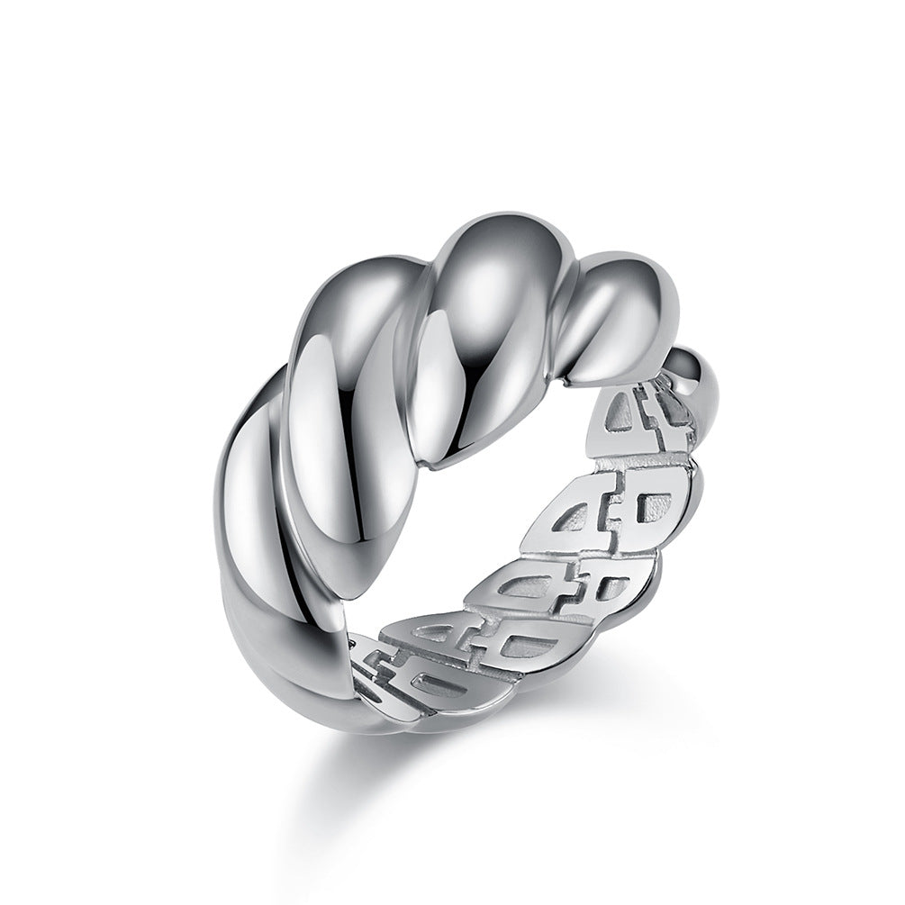 Planderful Titanium Steel Ring With Personalized Twist Design For Women Elegant Light Luxury Jewelry