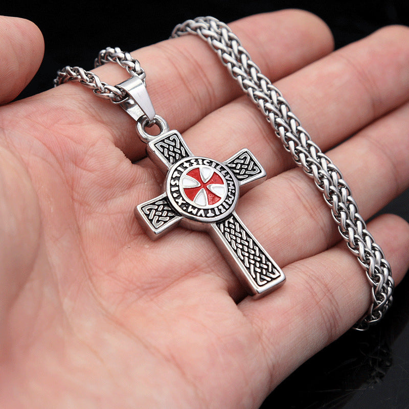 Red Epoxy Double-Sided Cross Pendant Men's Titanium Steel Necklace