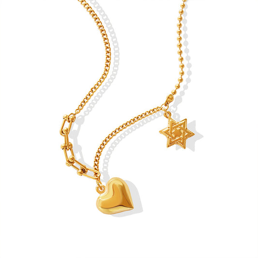 Five-pointed Star and Peach Heart Pendant Collar Necklace for Women