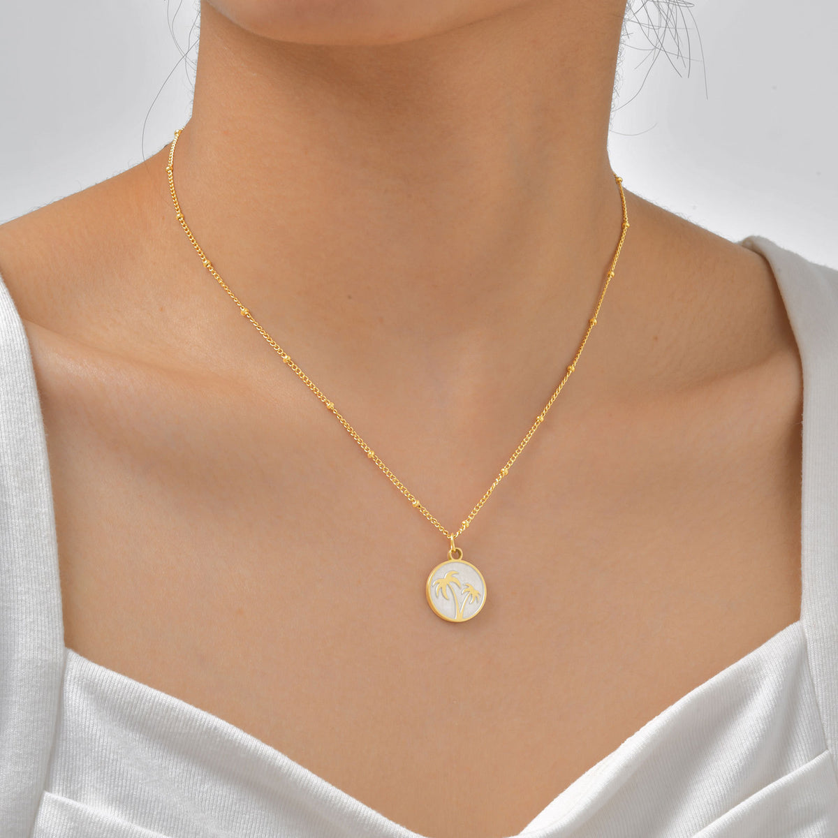 Button Chain Bead Separator Stainless Steel Necklace for Women