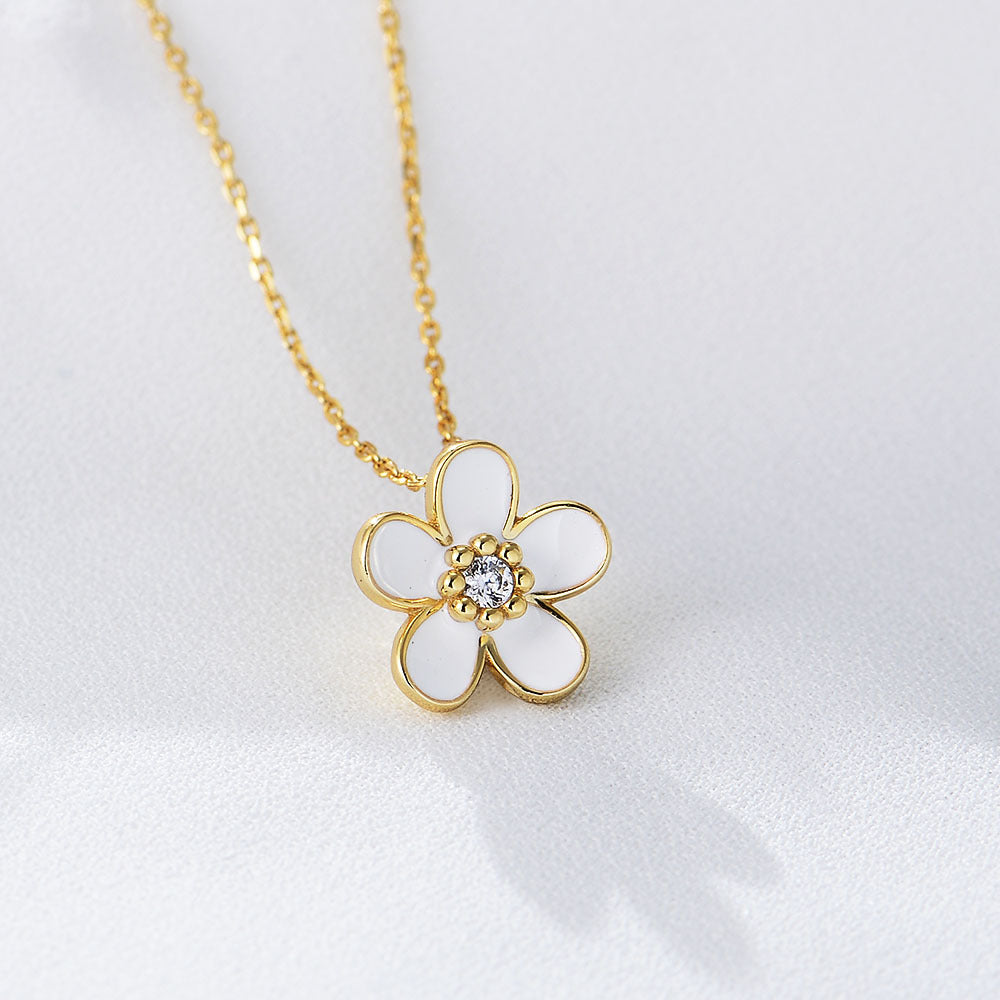 S925 Sterling Silver Inlaid Zircon Dripping Oil Small Flower Pendant Necklace Hot-Selling Wind