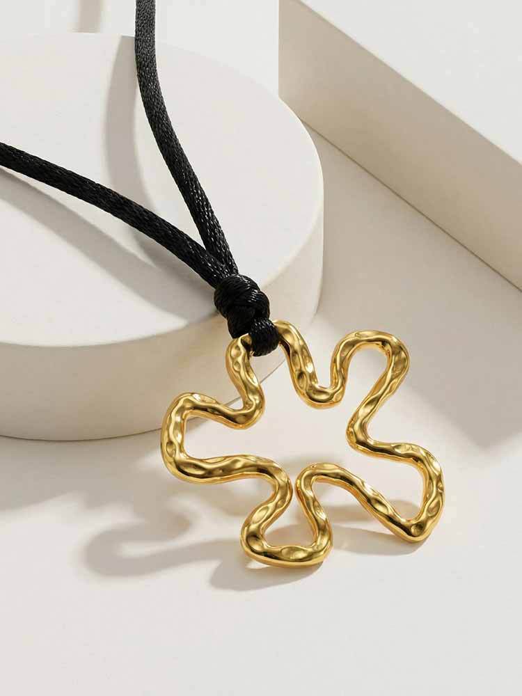 Stainless Steel Geometric Hollow Pendant Star Conch Small Flower Wax Rope Necklace