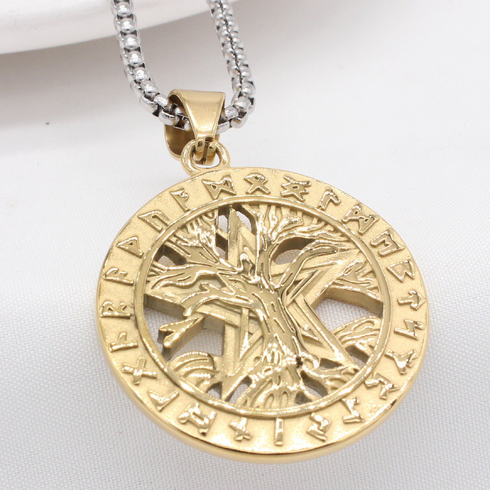 Titanium Viking Pendant For Unisex Wearers With Retro Life Tree Protection Statement By Planderful Premium