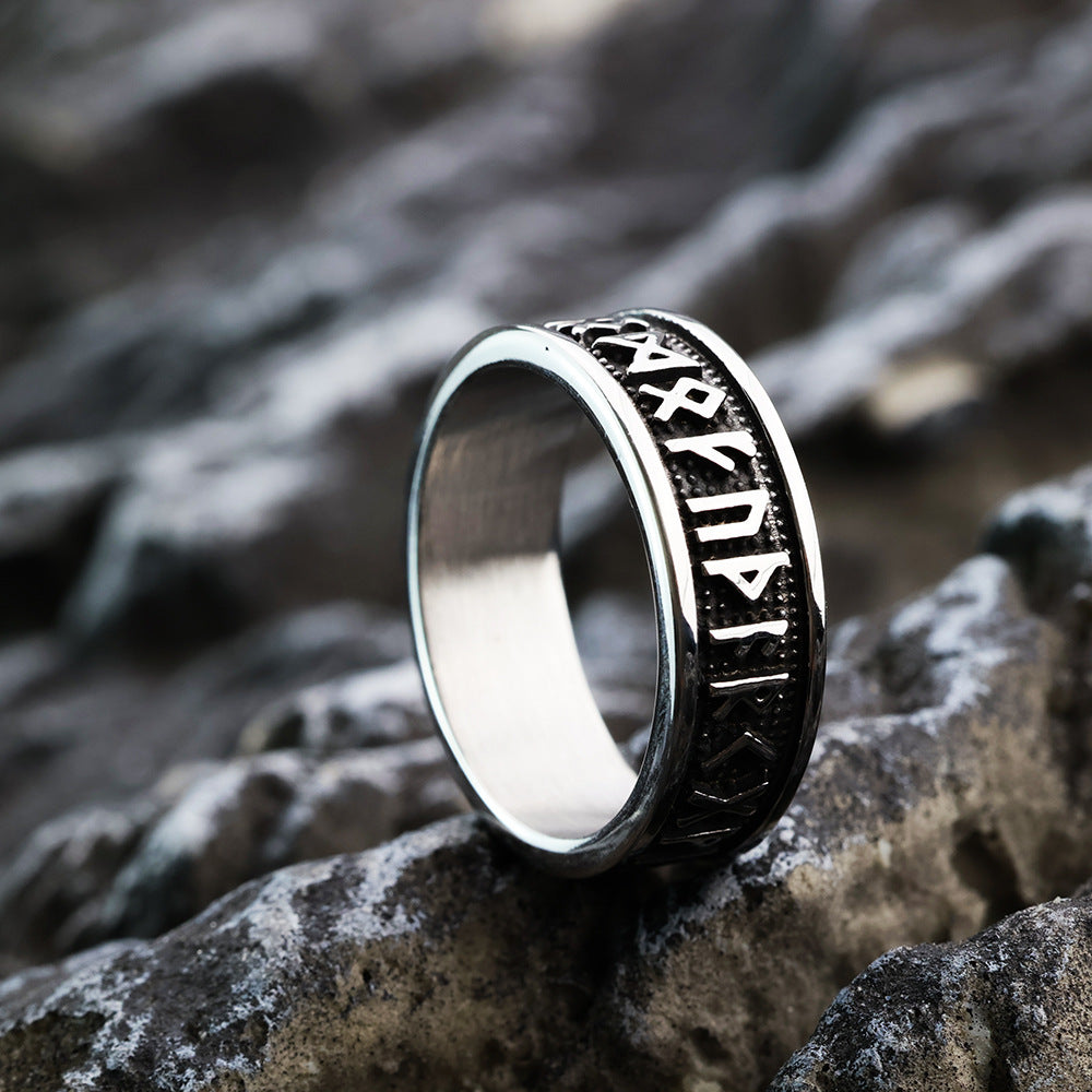 Nordic Vintage Stainless Steel Men's Ring Solid Viking Luhn Rune Ring for Men