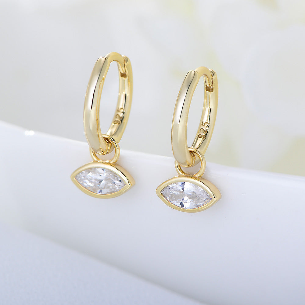 S925 Sterling Silver Earrings, High-Quality Earrings, Geometric Horse Eye Zircon Earrings, High-End