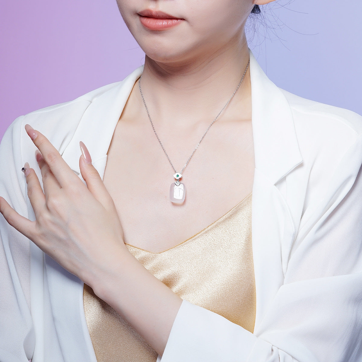 S925 Sterling Silver Natural Chalcedony Auspicious Cloud Necklace