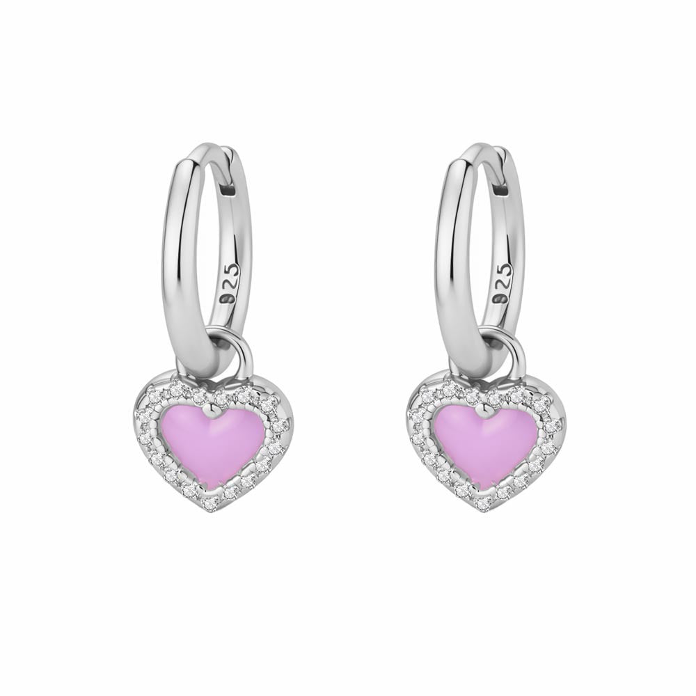 Small Personalized Zircon Earrings Jewelry 925 Sterling Silver Pink Oil Drop Heart Earrings