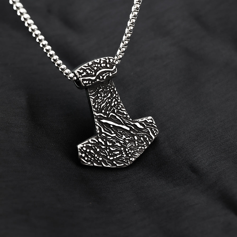 European And American Jewelry Wholesale Titanium Steel Men's Pendant Stainless Steel Necklace Retro Viking Hammer