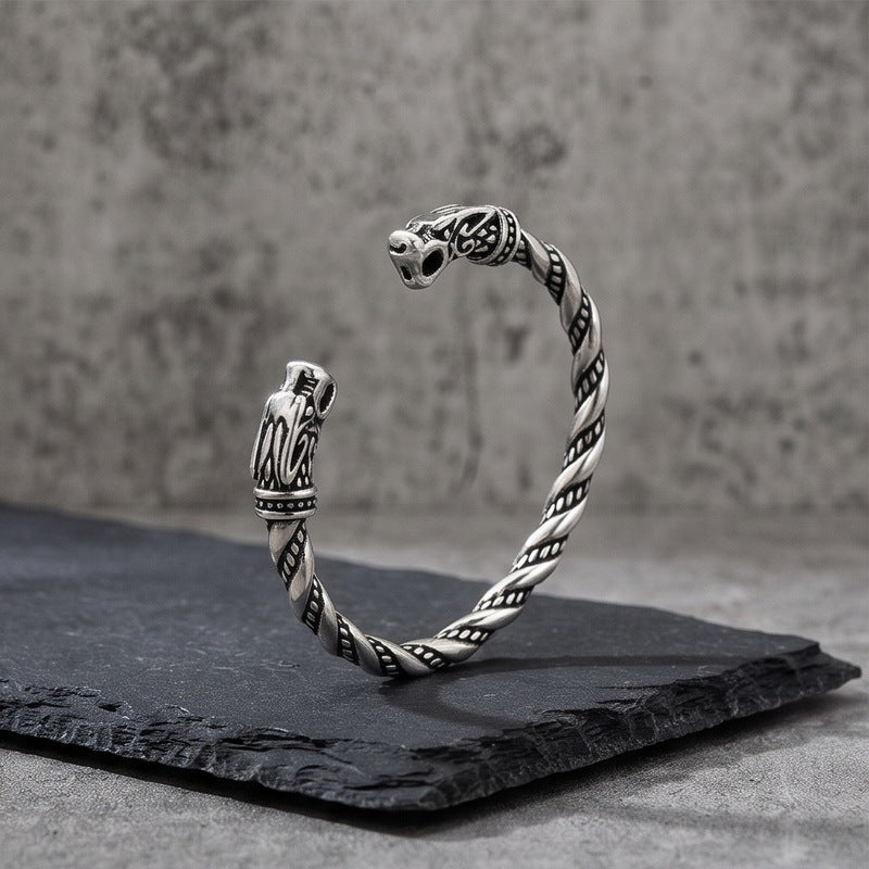 Nordic Viking Double-Headed Animal Head C-Shaped Open Bracelet Double-Headed Dragon