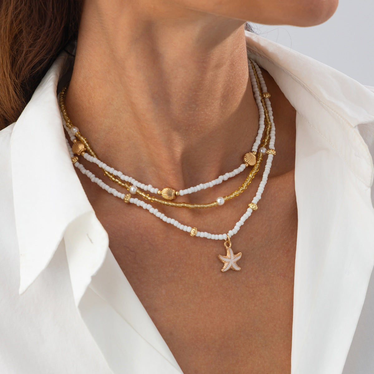 Starfish Pearl-Style Bohemian Layered Necklace
